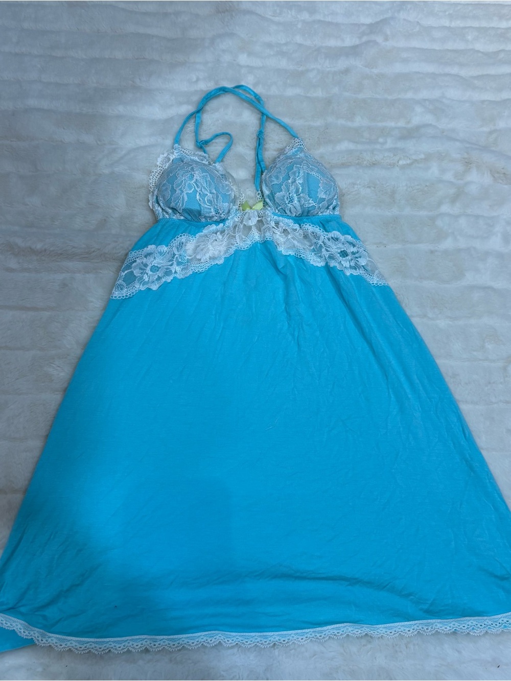Victoria's Secret Turquoise Blue Lace-Trim Halter Chemise